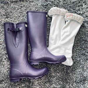 HUNTER BOOTS PURPLE SIZE 10 WITH SOCKS